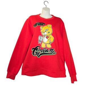 Bleeker &‎ Mercer Mens Medium Pullover Sweatshirt Red Hood Grown Bear Streetwear